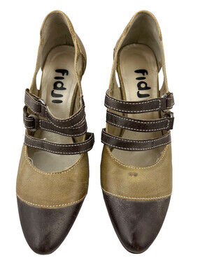 Fidji Portugal Leather Mary Jane Heels 36 US 6 Brown Taupe Multi Strap Shoes